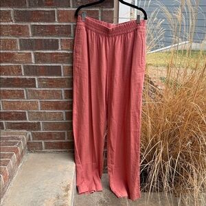 Old Navy Ladies L Tall Coral Pink Hue Casual Linen Blend Hi Rise Wide leg Pants